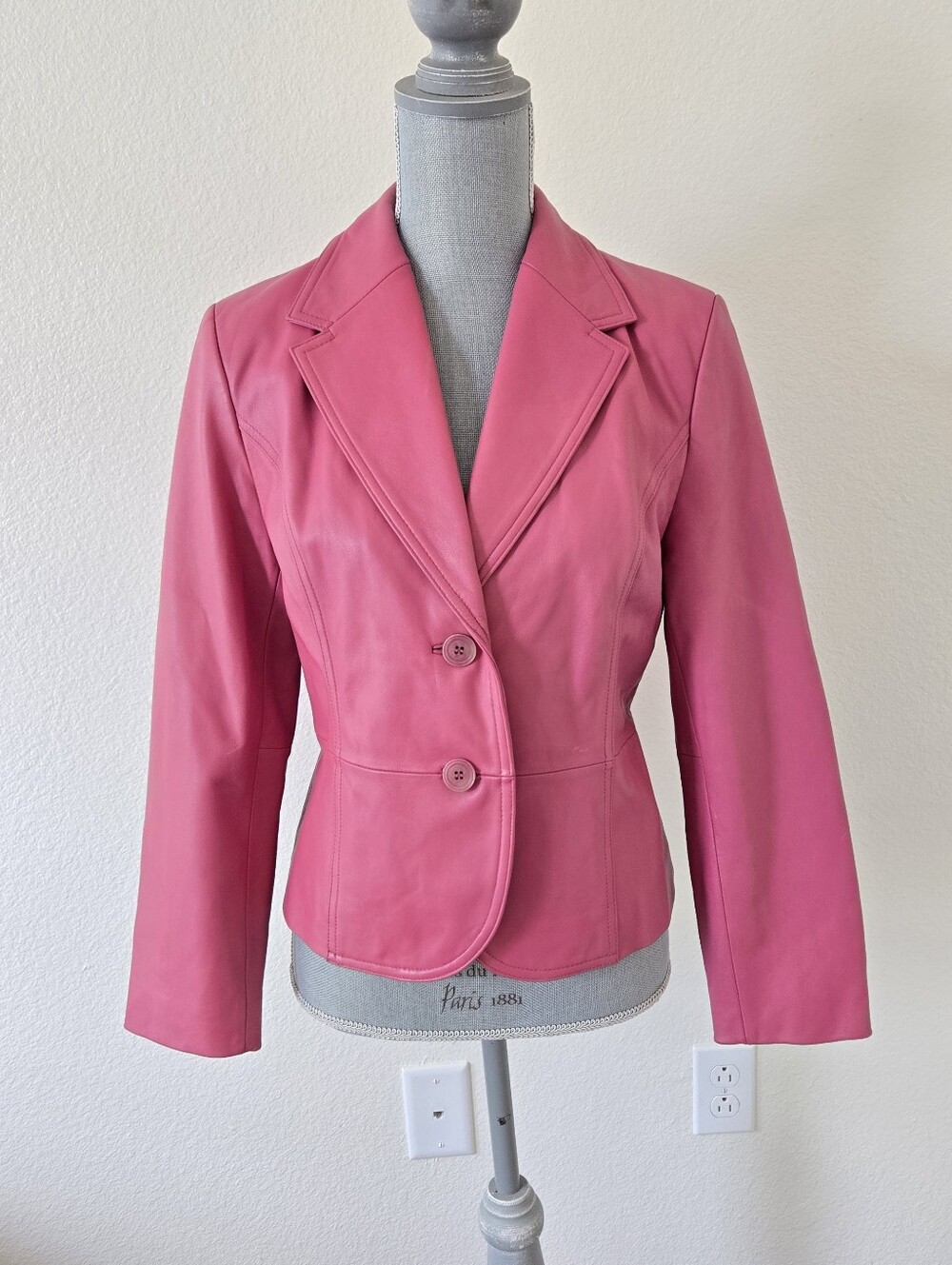 Valerie Stevens Blazer Soft Pink Leather Jacket size PM Tailored Fitted Barbie